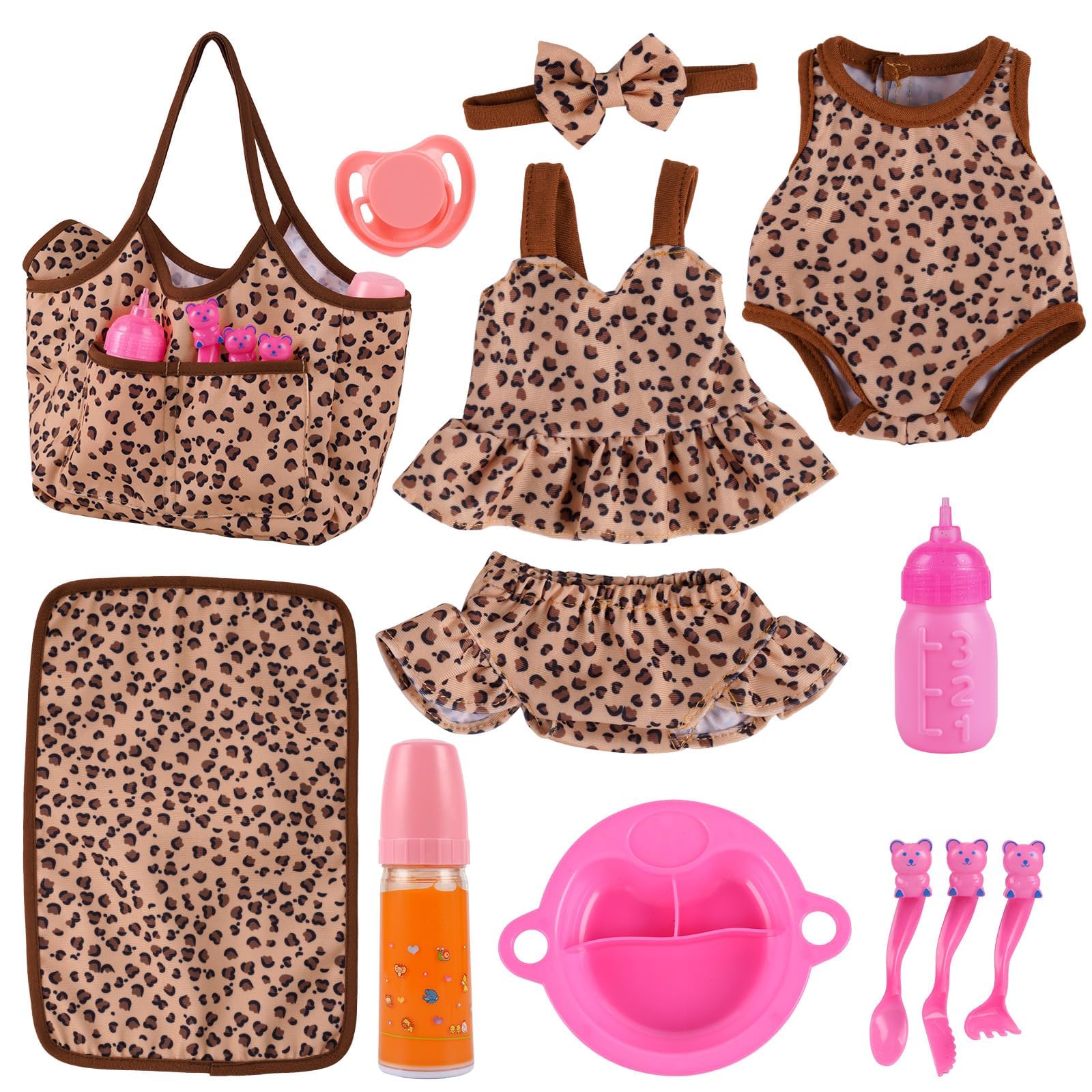 BABESIDE 13pc care set with dolls and feeding gear promotes realistic nurturing play.