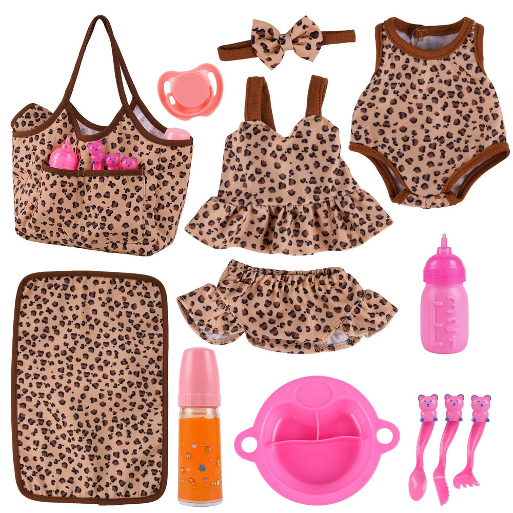 BABESIDE 13pc care set with dolls and feeding gear promotes realistic nurturing play.