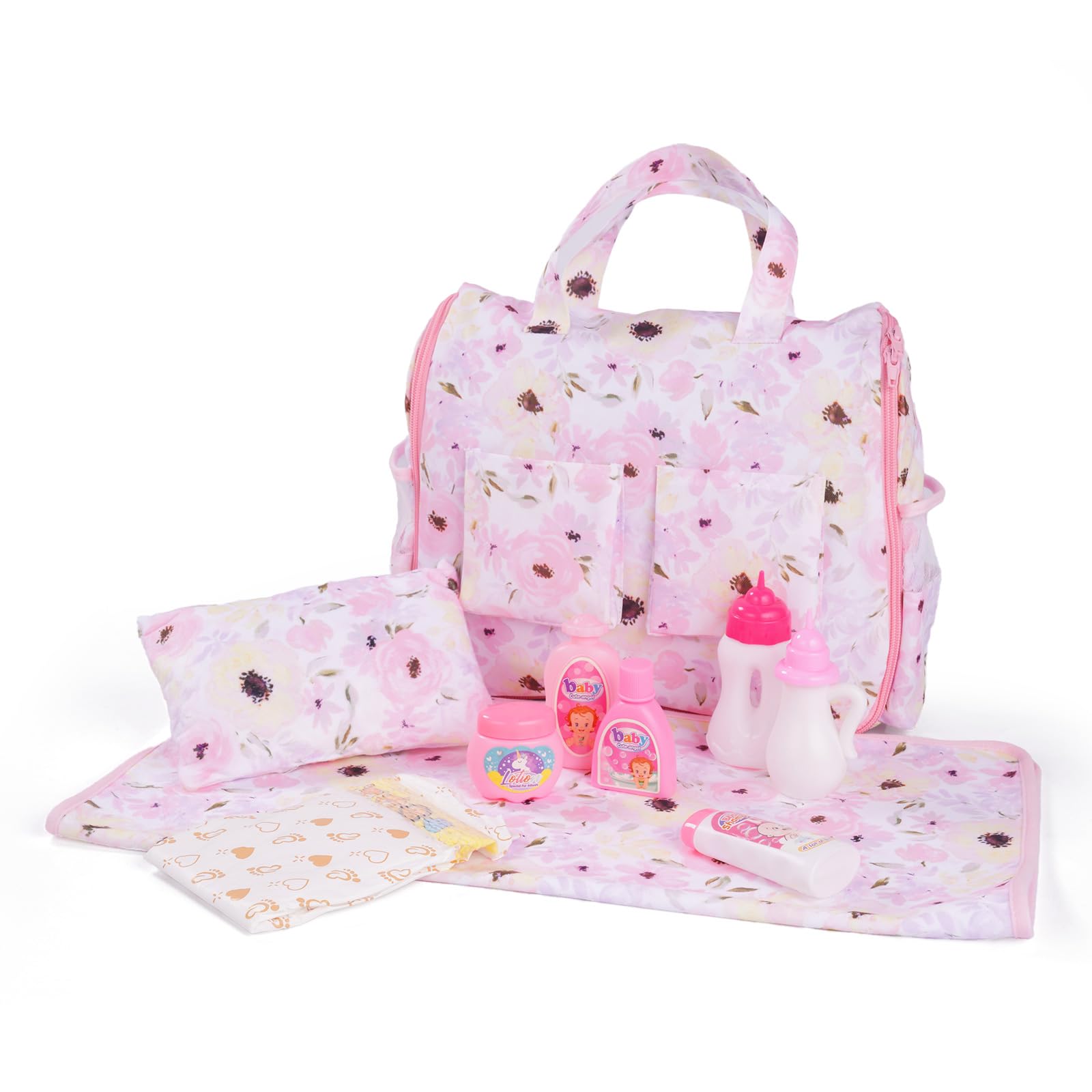 BABESIDE 2-in-1 doll diaper bag with ample storage for doll accessories.