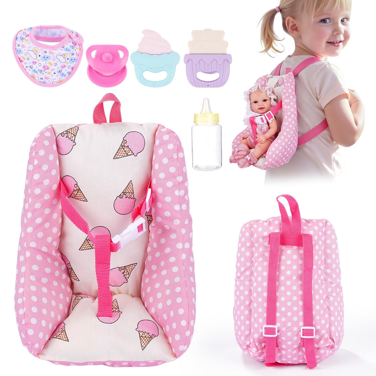 BABESIDE carrier set seat for 10-12 inch dolls, supports lifelike posing and secure play.
