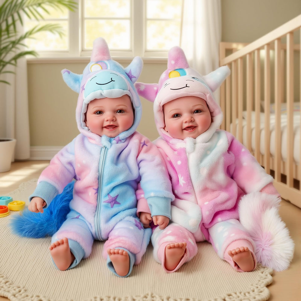 BABESIDE twin dolls in 17-inch unicorn outfits ready for imaginative play