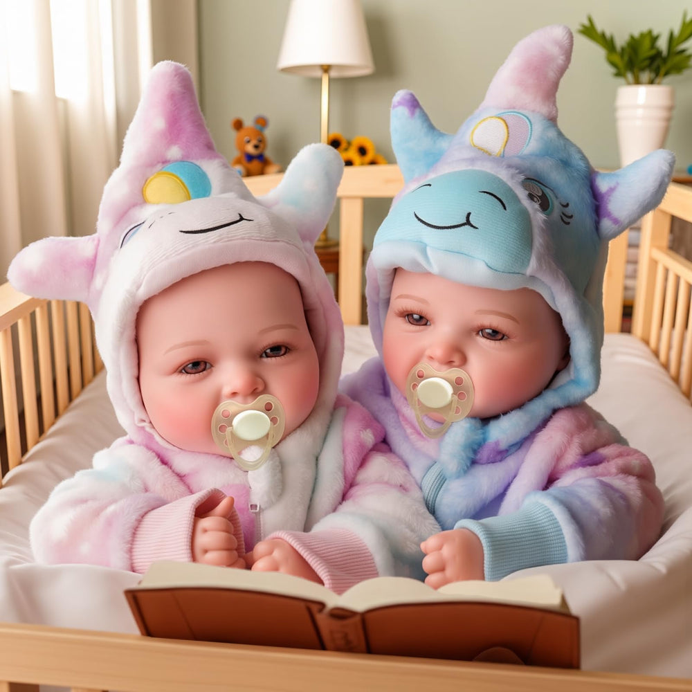BABESIDE twins in pastel outfits invite creative play and dressing up