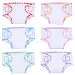 BABESIDE six-pack doll diapers with colorful trims for 12-15 inch dolls, ideal for imaginative pretend play