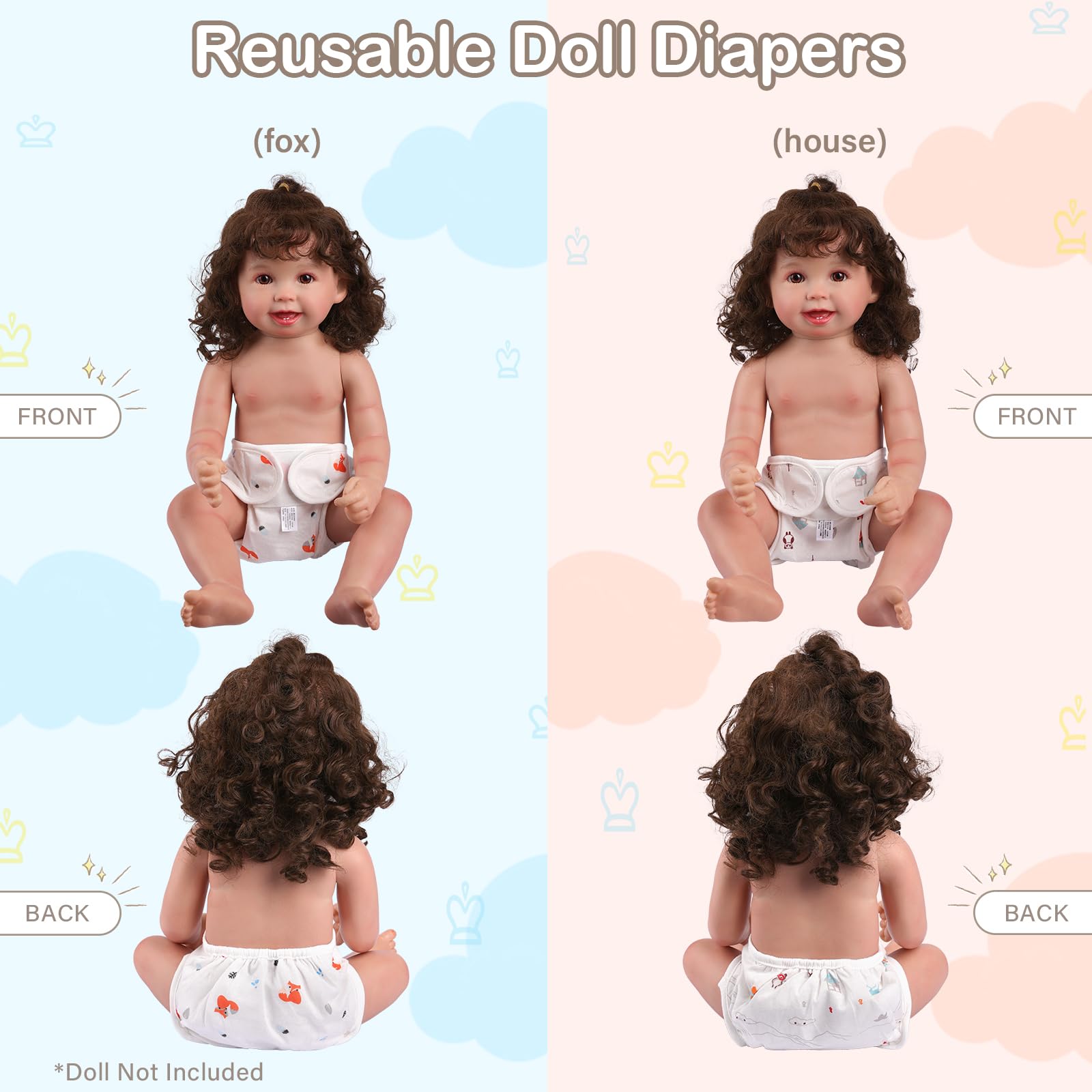 BABESIDE 17-24 inch doll diaper, durable and quick-changes friendly.
