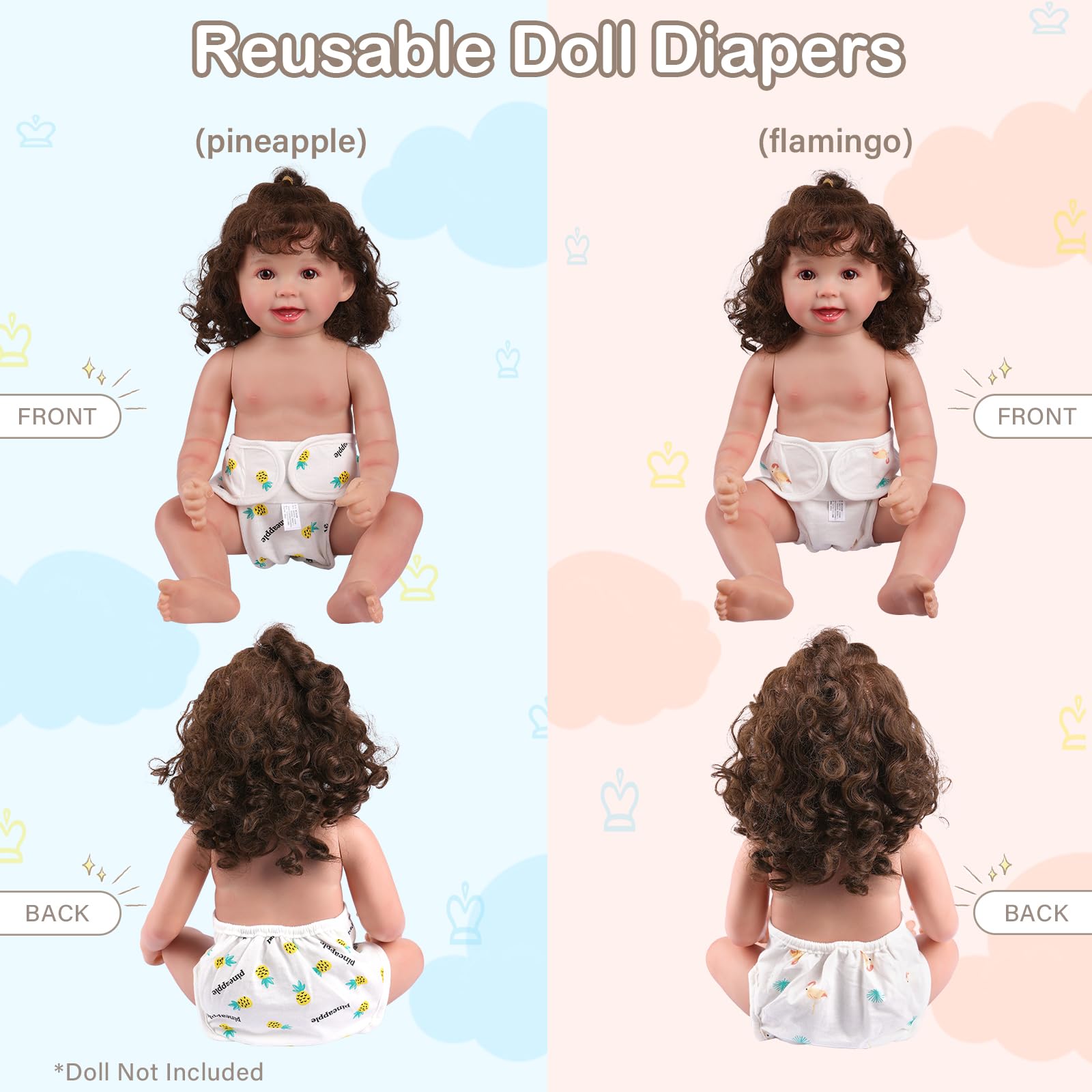 BABESIDE soft-material close-up doll diaper, gentle feel for reborn dolls.