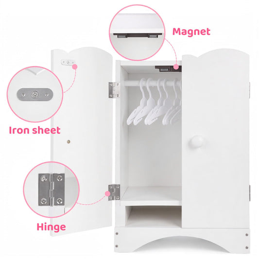 BABESIDE doll wardrobe open door shows easy access for dressing play.
