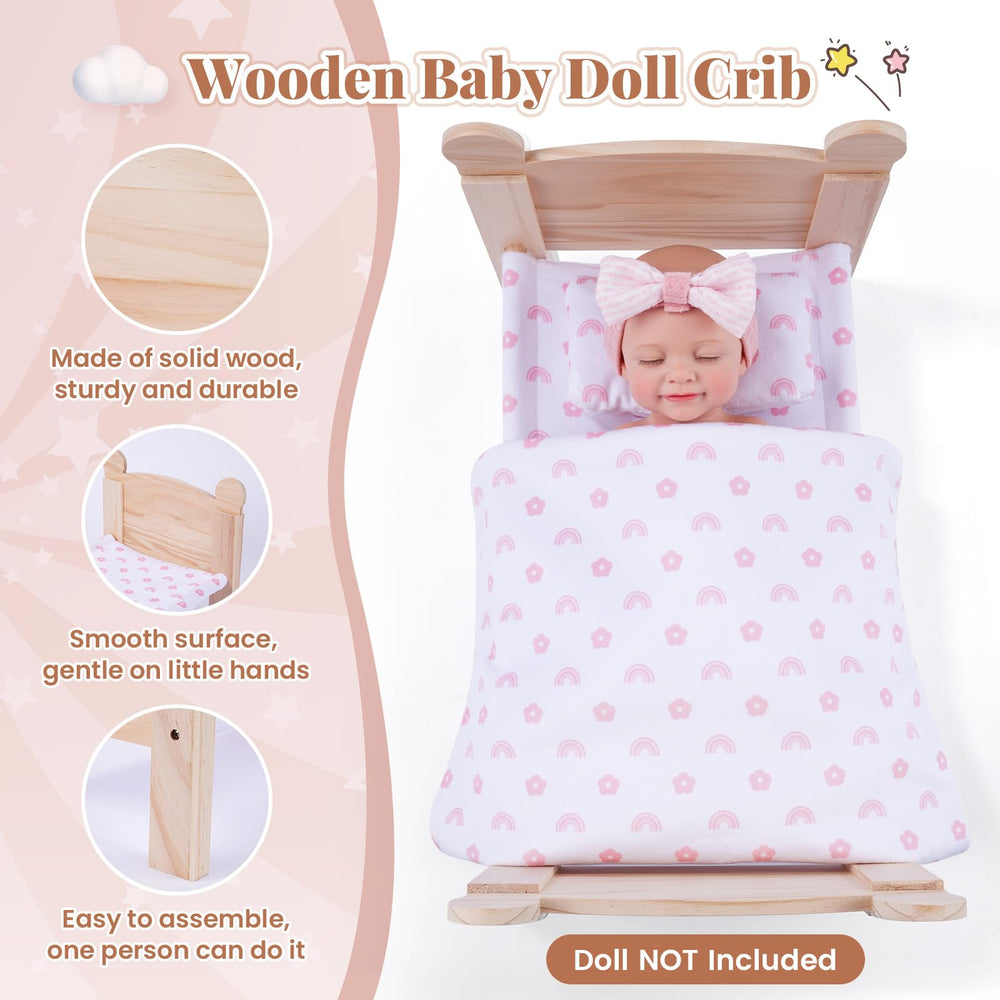 BABESIDE Durable Wooden Doll Bed built for daily pretend play