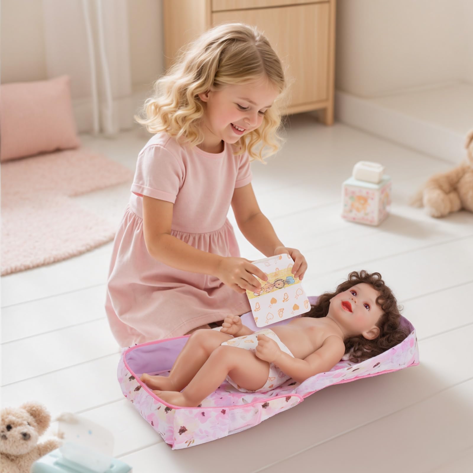BABESIDE floral-pattern detail highlights charming design on the set.