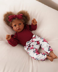 BABESIDE floral-pattern doll pants paired with the wine red set
