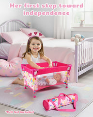 BABESIDE Folded doll crib demonstrates compact storage after play.