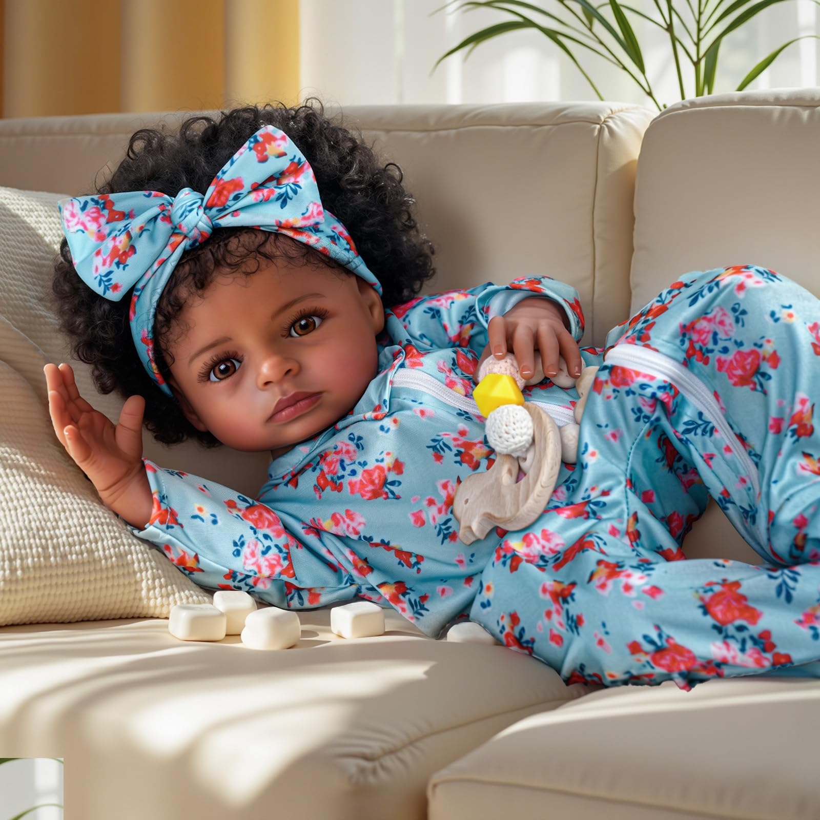 BABESIDE lifelike reborn black girl doll close up brown eyes and lashes