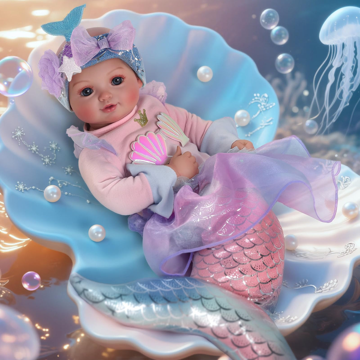 BABESIDE Mermaid Doll 15-inch with shimmering tail for imaginative play