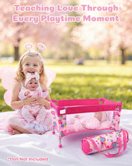 BABESIDE Portable doll crib with storage bag supports travel-friendly pretend play.