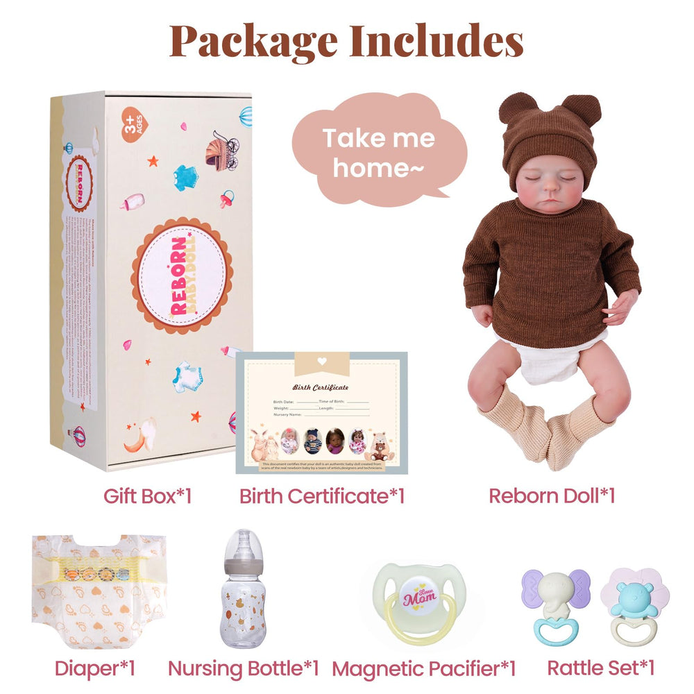 BABESIDE Reborn Baby Doll on display stand for elegant collection.
