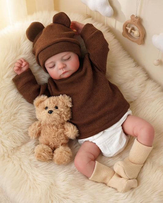 BABESIDE Reborn Baby Doll Boy sleeping face for soothing, lifelike play.