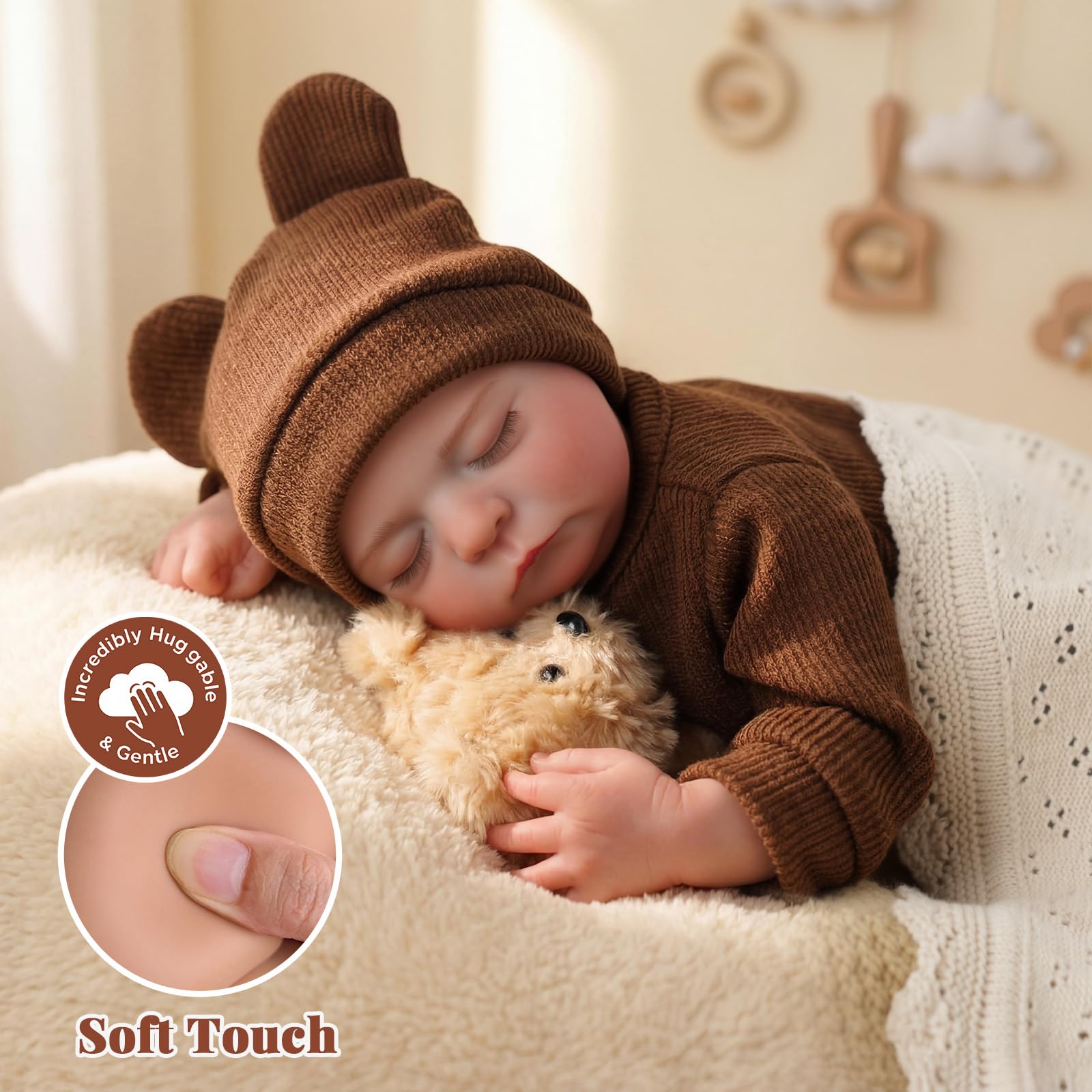 BABESIDE 17-inch soft cloth body provides cuddle-worthy tactile appeal.
