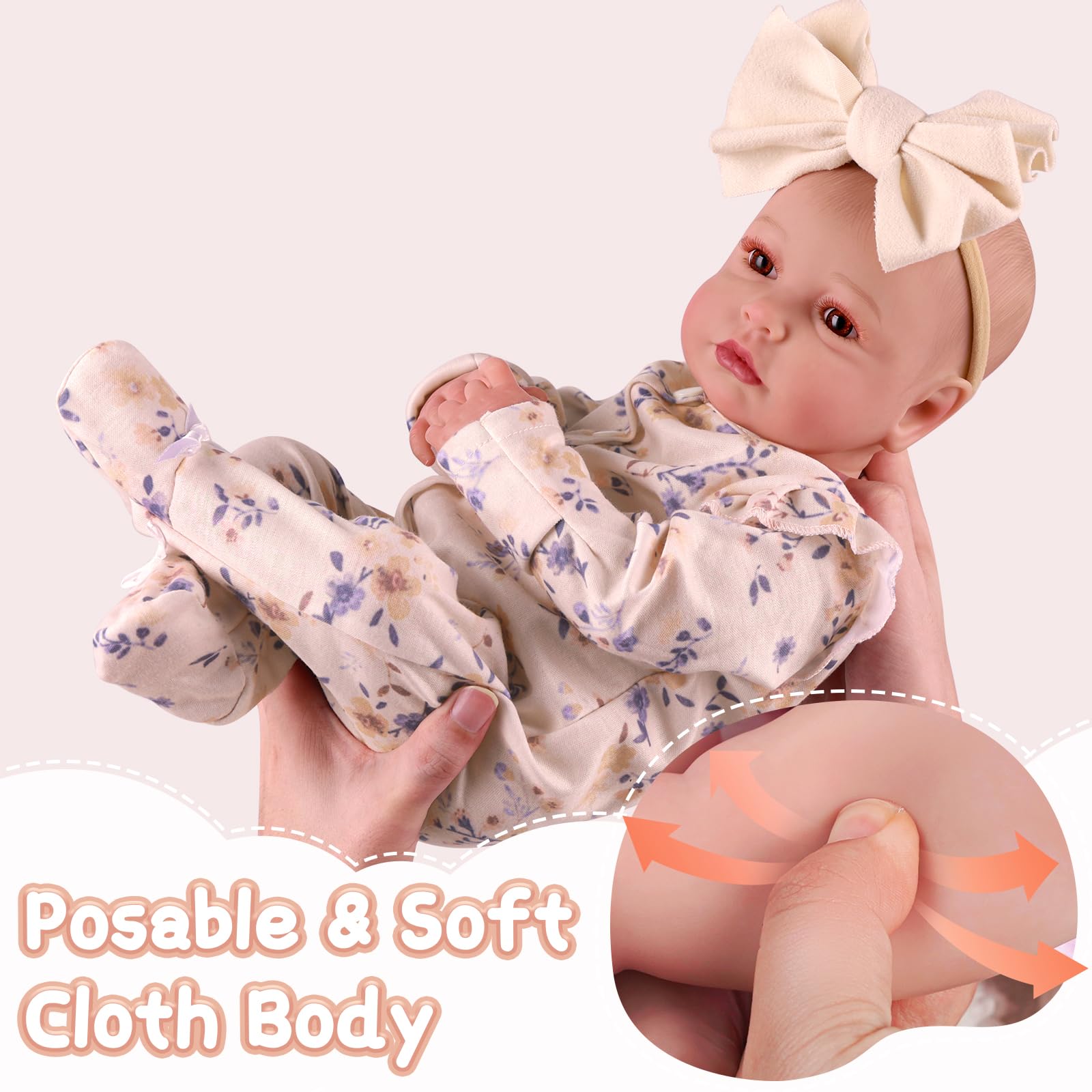 BABESIDE Soft vinyl body showing cuddly texture and poseability.