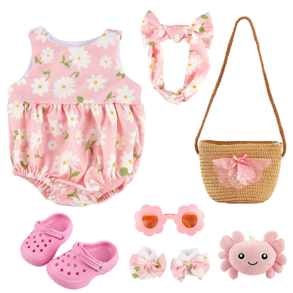 BABESIDE summer floral babydoll onesie for 16-20 inch dolls, easy outfit changes