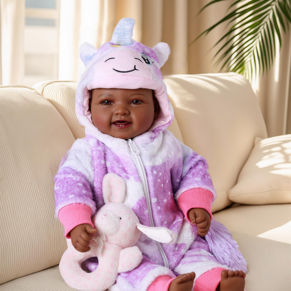 BABESIDE black 15-inch doll with unicorn hoodie for imaginative play
