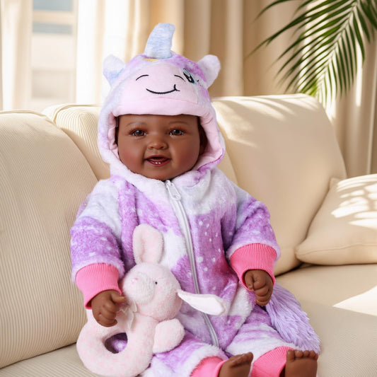 BABESIDE black 15-inch doll with unicorn hoodie for imaginative play