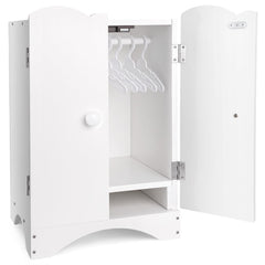 BABESIDE wooden doll closet front view, sturdy storage for 12-16 inch dolls and outfits.