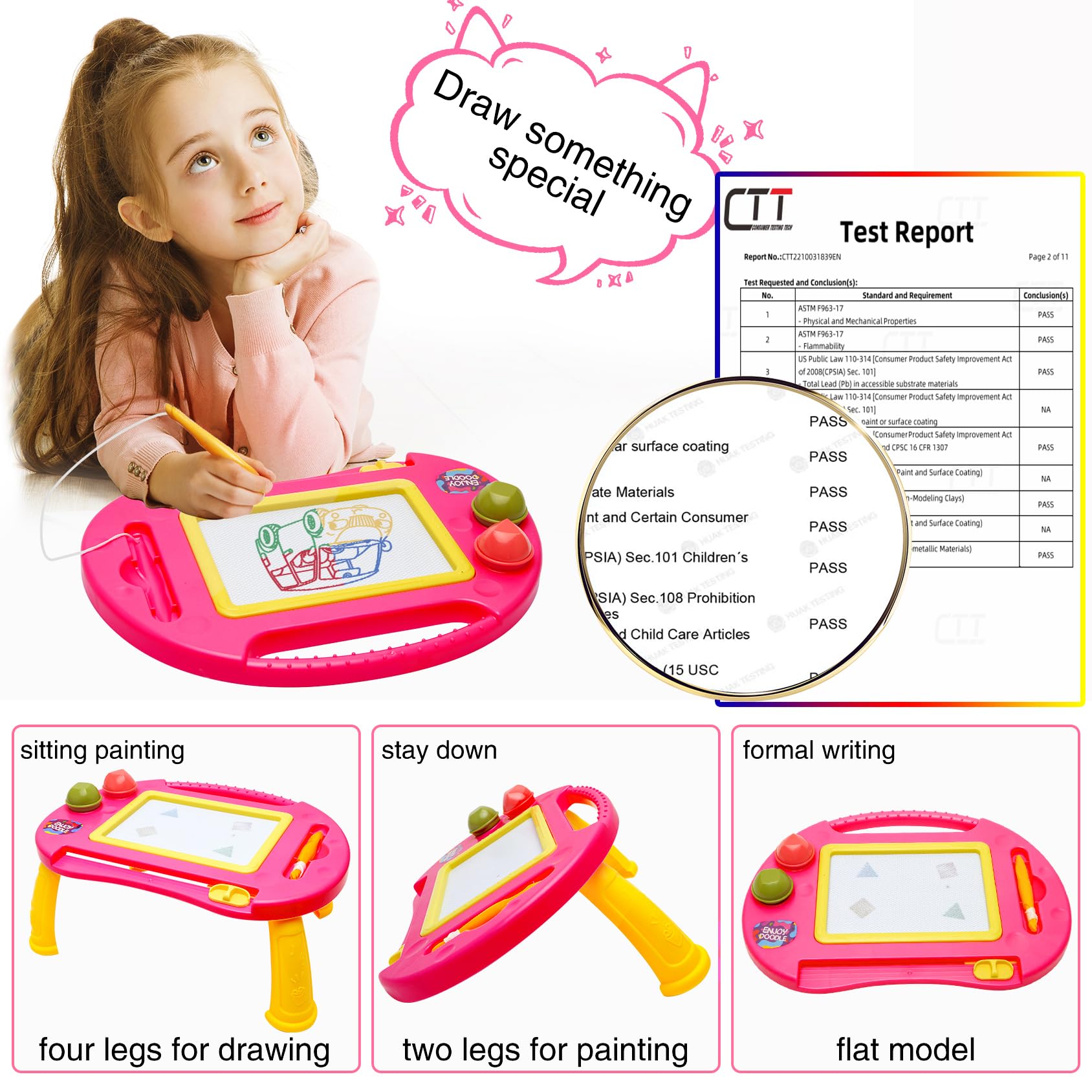 BABLOCVID magnetic doodle board with stamps fosters creative drawing and mess-free fun.