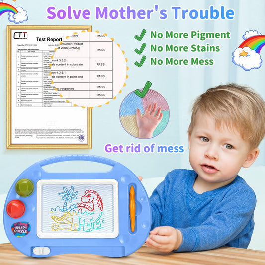 BABLOCVID magnetic doodle board with stamps encourages creative play and fine motor skills.