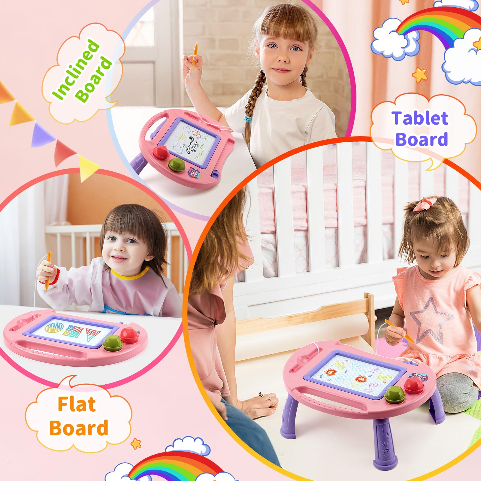 BABLOCVID adjustable legs support upright, angled, or flat drawing.