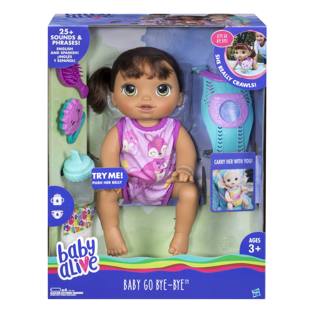 Baby Alive Go Bye Bye Brunette crawling action demonstrates interactive movement for busy playtime