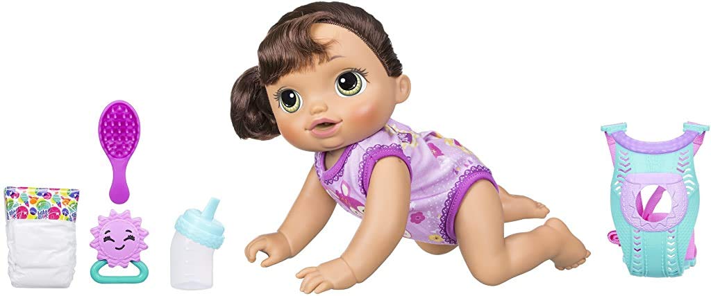 Baby Alive Baby Go Bye Bye Brunette doll close-up face for imaginative pretend play