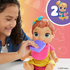 Baby Alive Baby Grows Up Happy food pouch supports interactive meals.