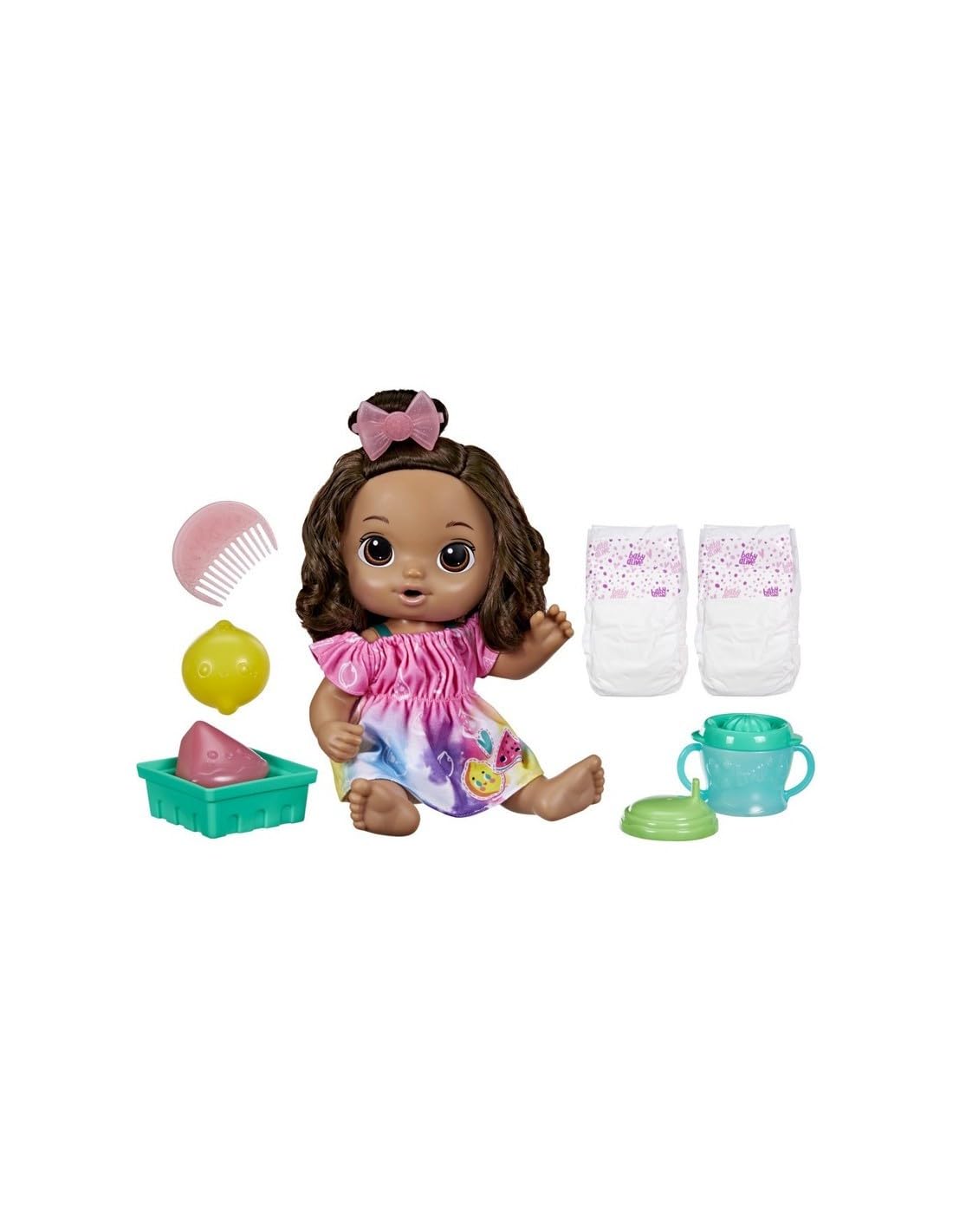 Baby Alive Fruity Sips doll lemon for imaginative pretend feeding play.
