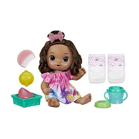 Baby Alive Fruity Sips doll watermelon detail for fruity pretend snacks.
