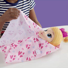 Baby Alive Harper brushable hair with bow for easy styling.