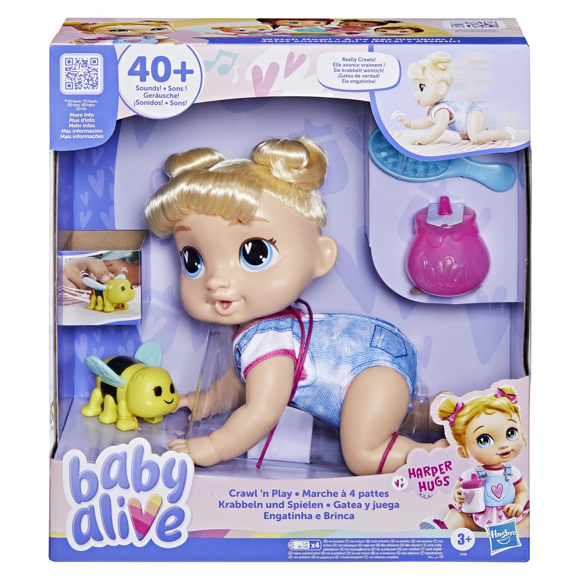 Baby Alive Harper Hugs crawling doll invites active pretend play and exploration.