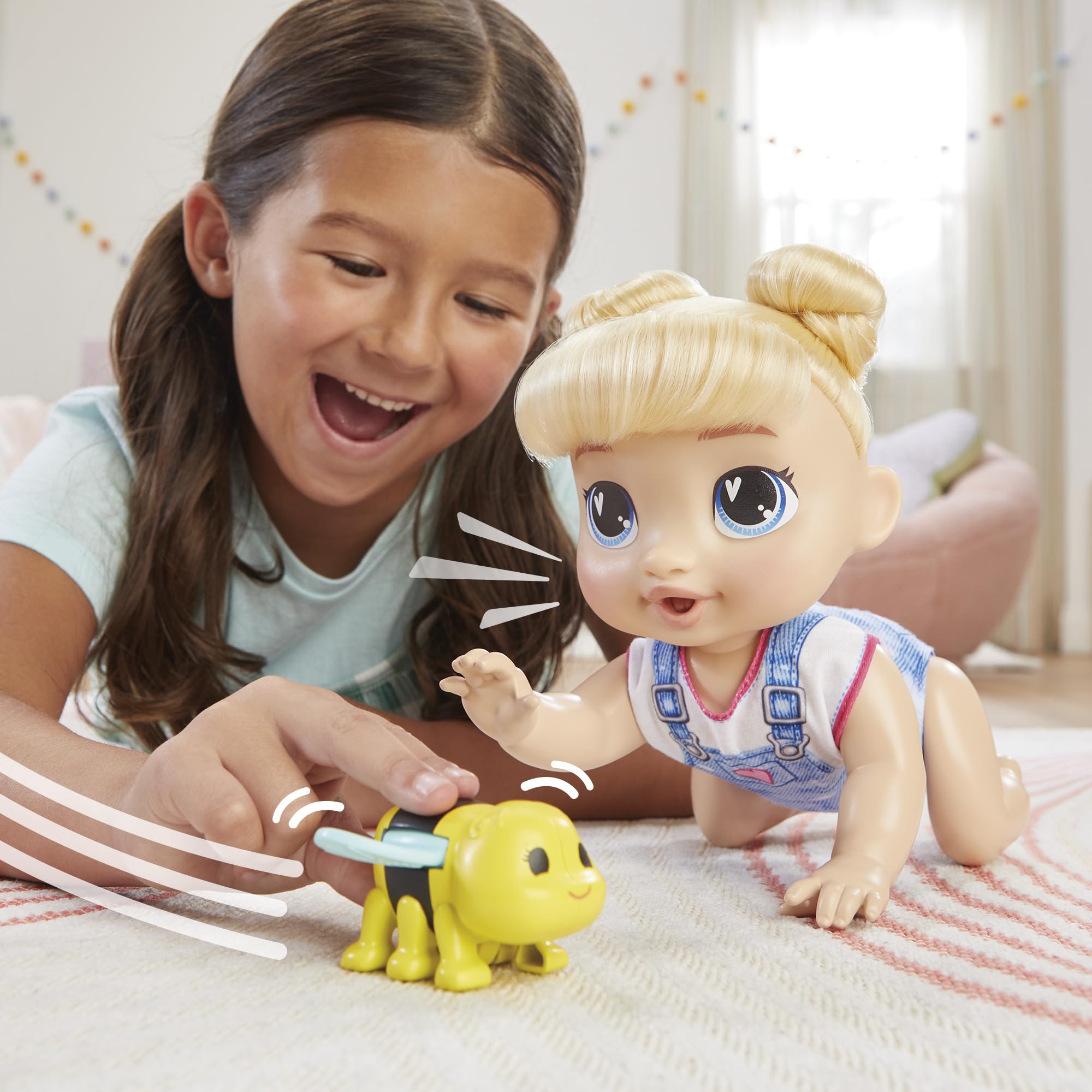 Fluttering bee accessory enhances storytelling when paired with the Harper Hugs doll.