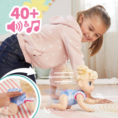 Harper Hugs sippy cup interaction produces munching sounds for realistic play.