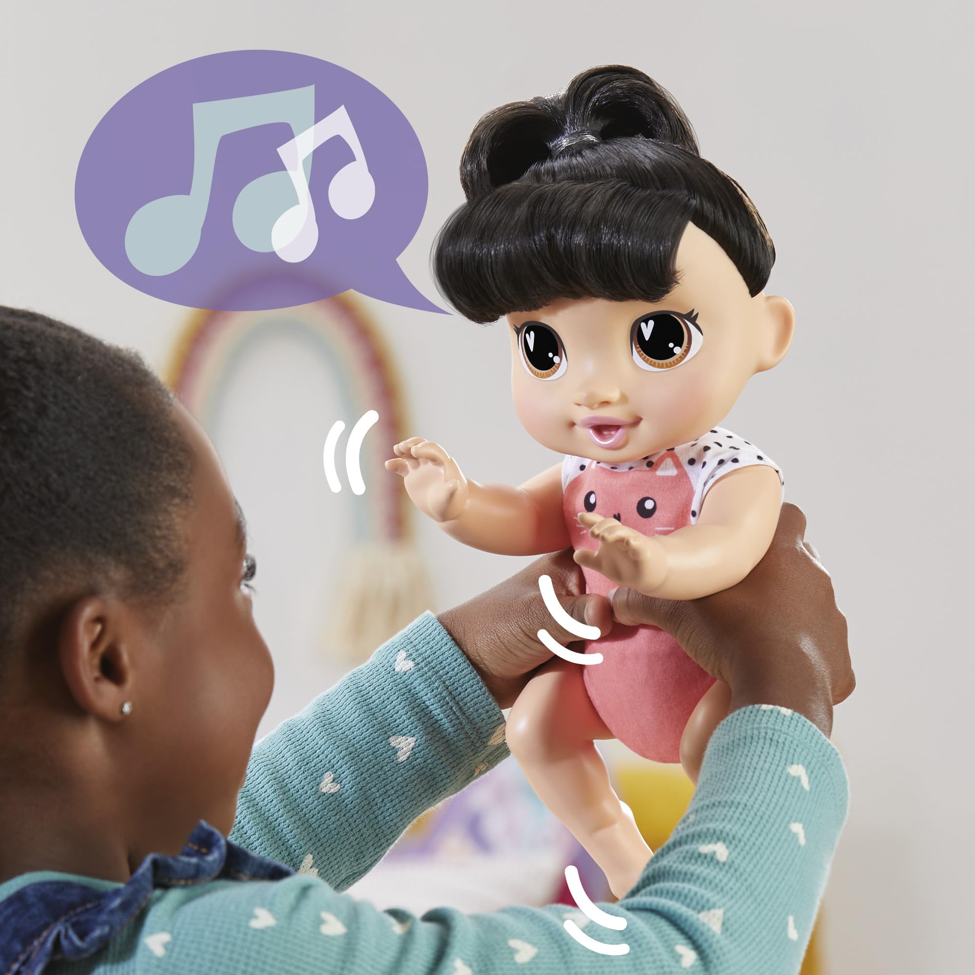 Baby Alive Katie Kat 12-second musical tune makes limbs wiggle in rhythm