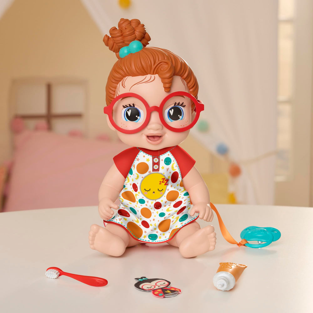 Pretend toothbrush and toothpaste accessory supports a playful bedtime routine with Baby Alive.