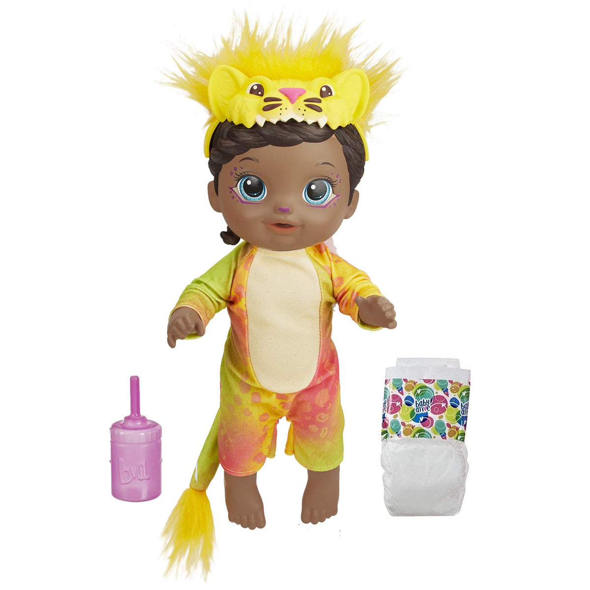 Baby Alive Rainbow Wildcats doll wearing a lion onesie for imaginative jungle adventures