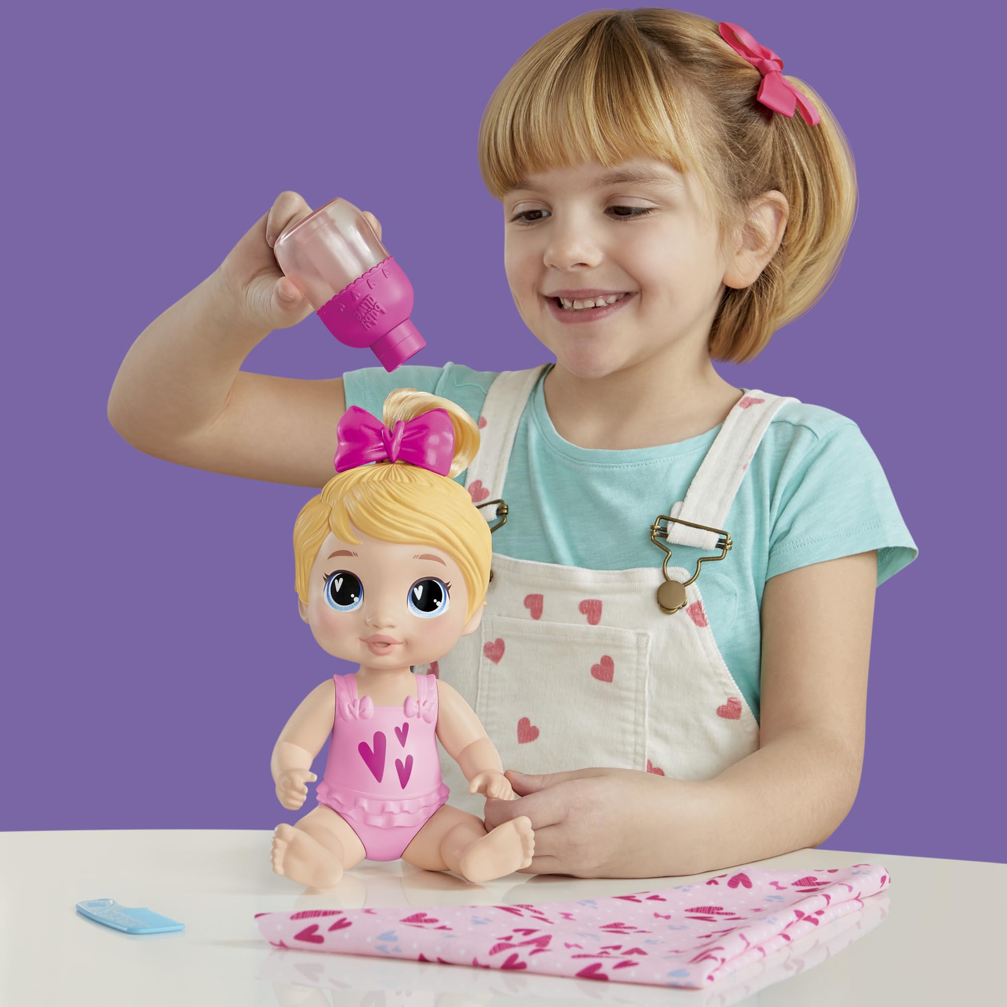 Baby Alive Harper bubble bottle demonstrating moving bubbles during pretend play.