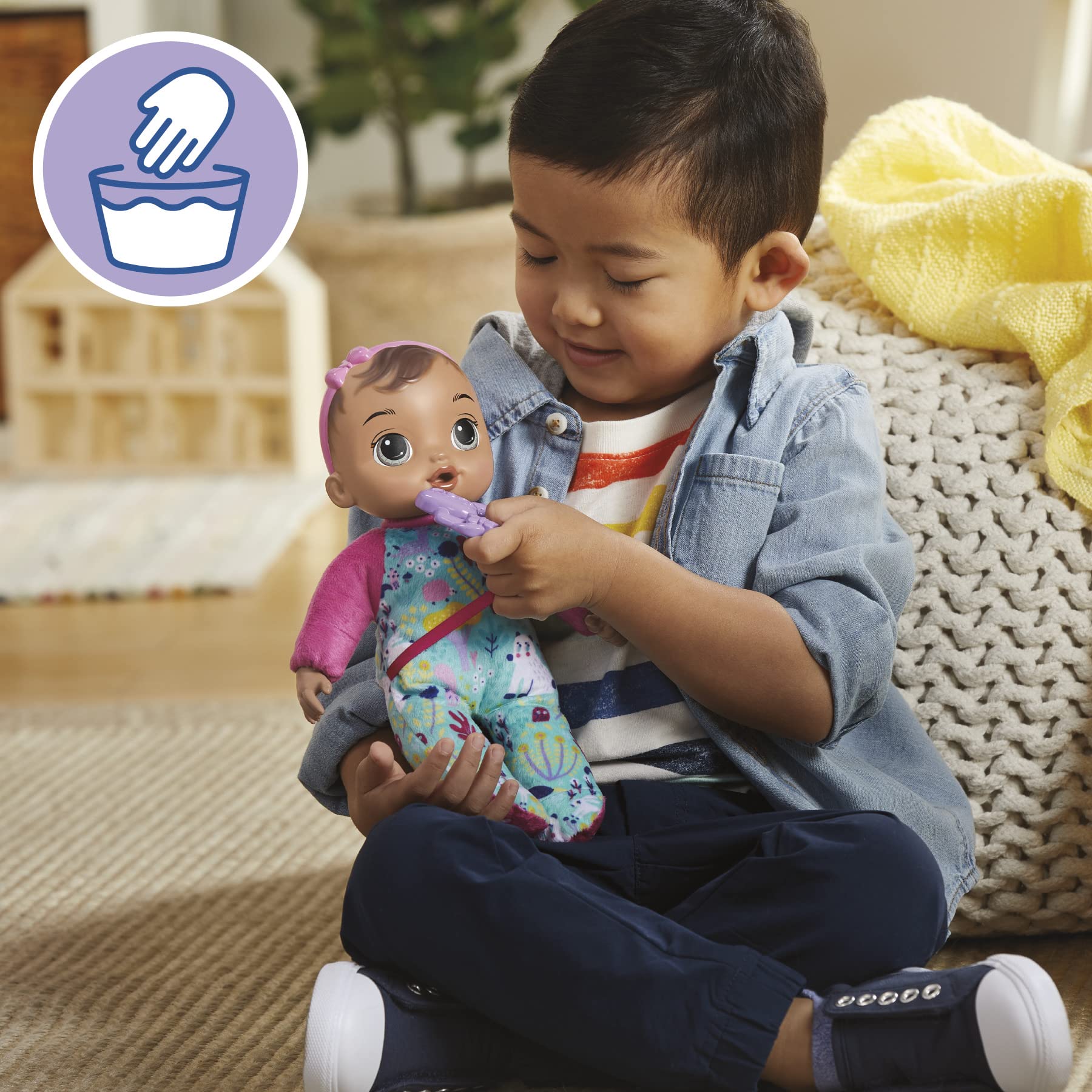 Baby Alive teether bear accessory included for sensory play.