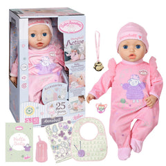 Baby Annabell Active Annabell doll wearing romper for cuddly dress-up play.