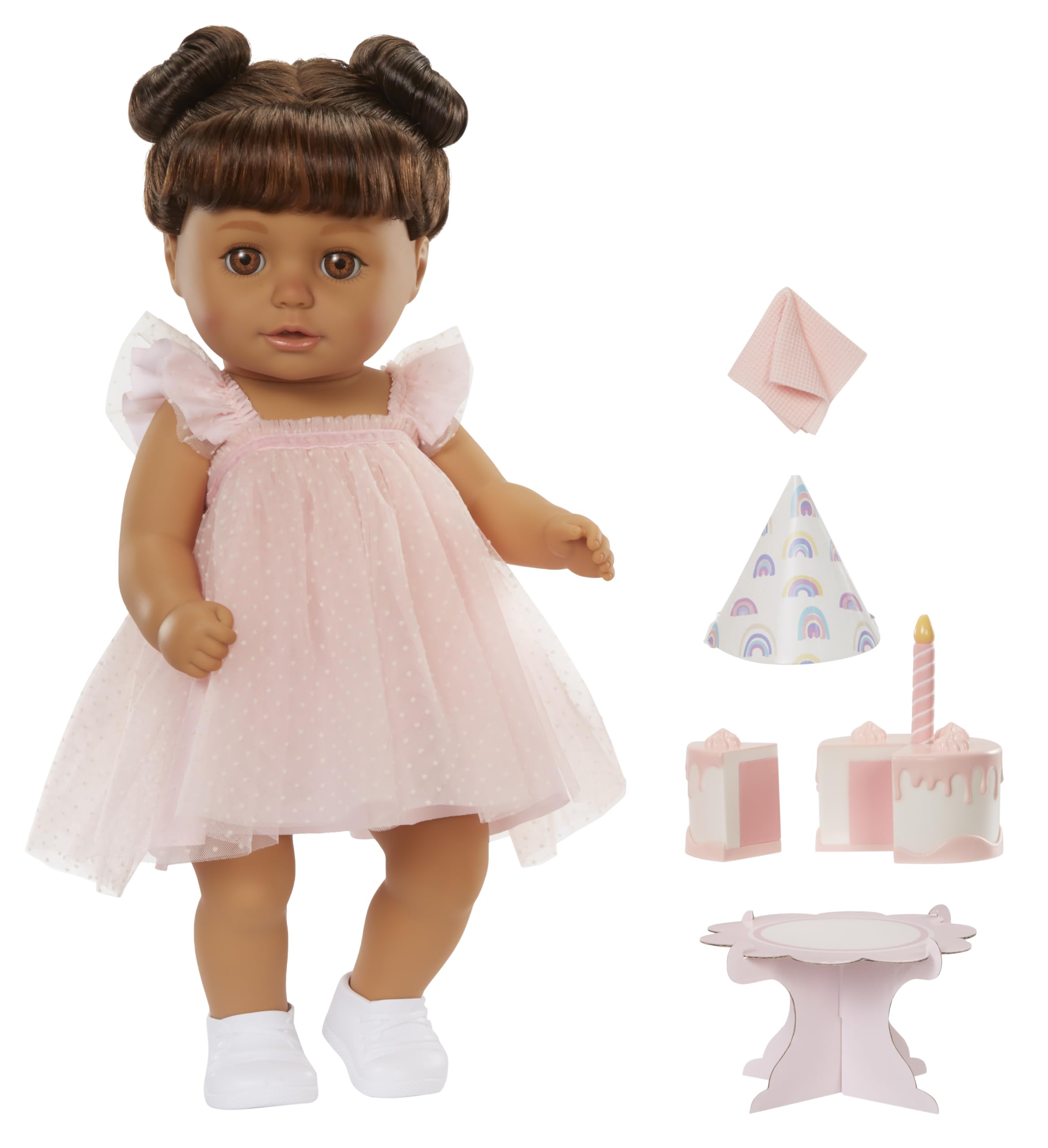 Baby Born Ava in pink dress with light brown eyes for imaginative birthday play