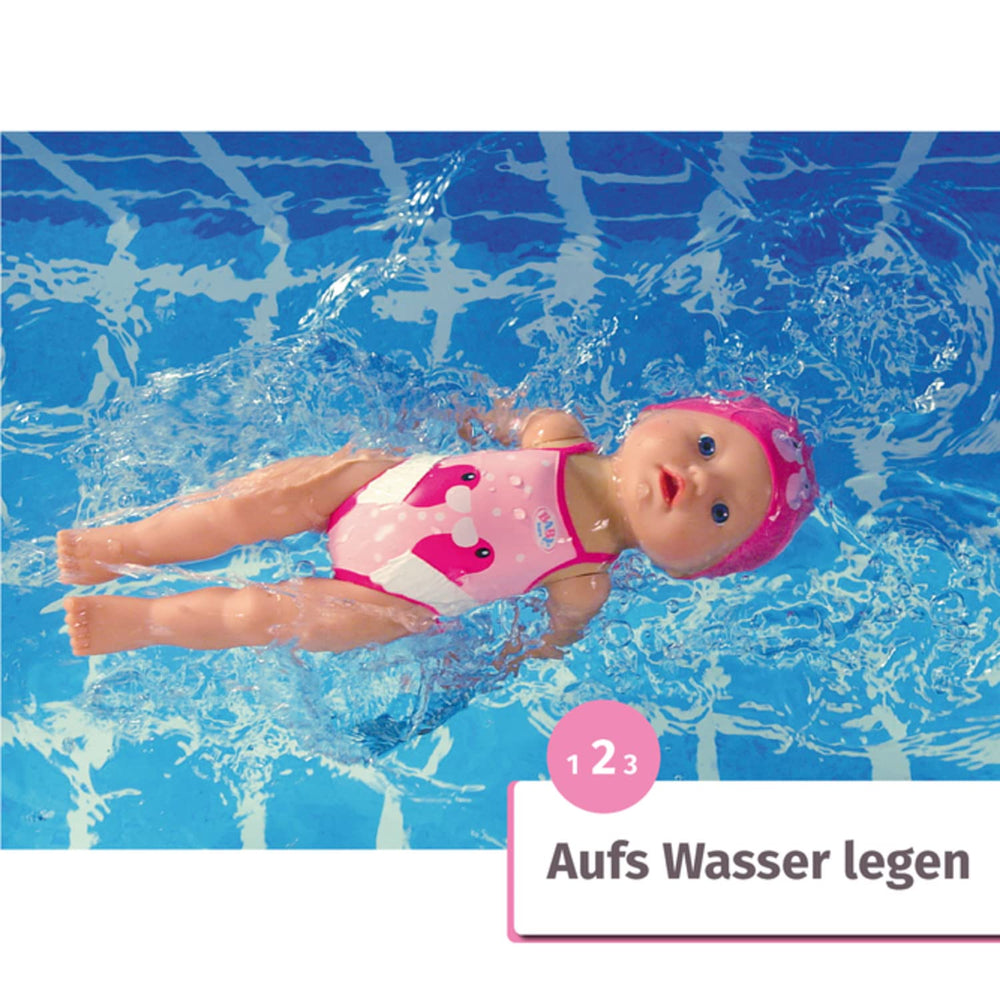 Baby Born My First Swim Girl 30 cm demonstrates crawl and butterfly strokes.