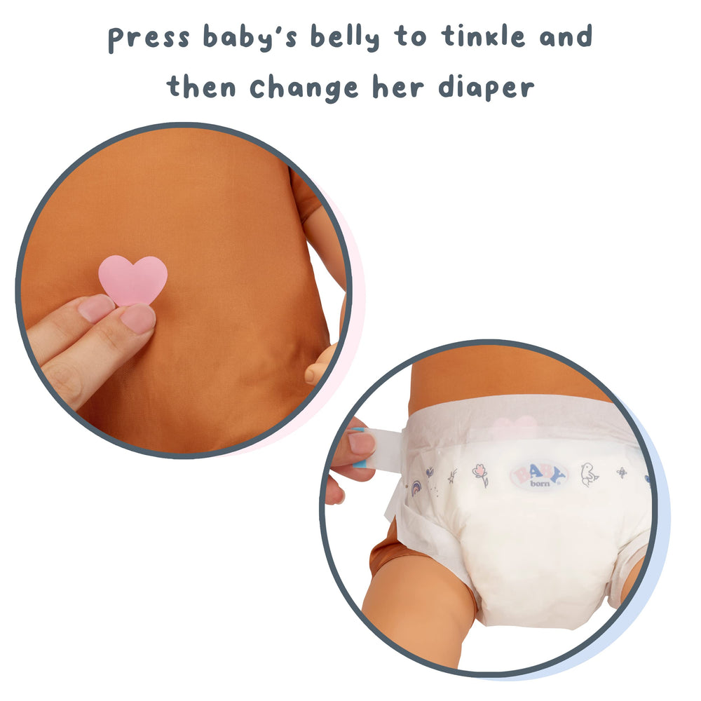 Includes outfit, bottle, pacifier, and diaper for ready play with Ava.