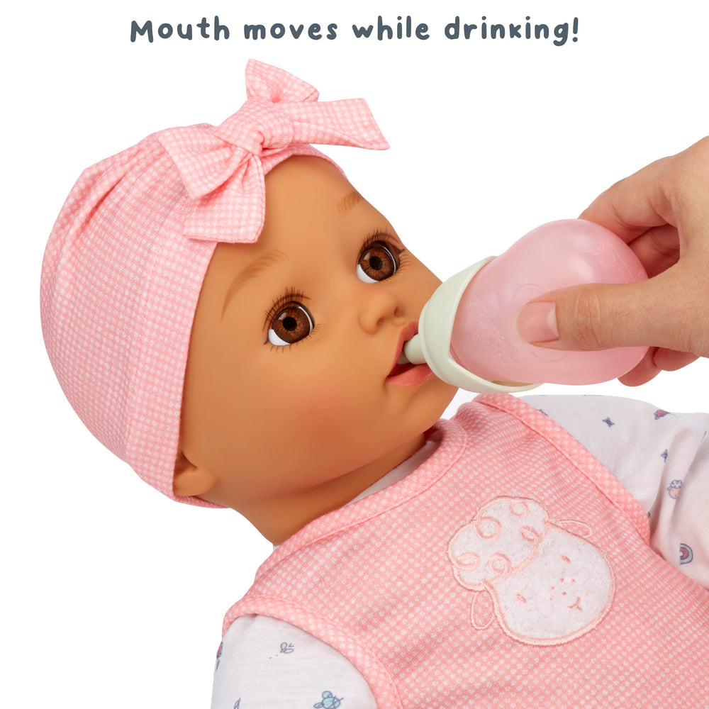 Ava makes realistic baby sounds to enrich sensory play time.