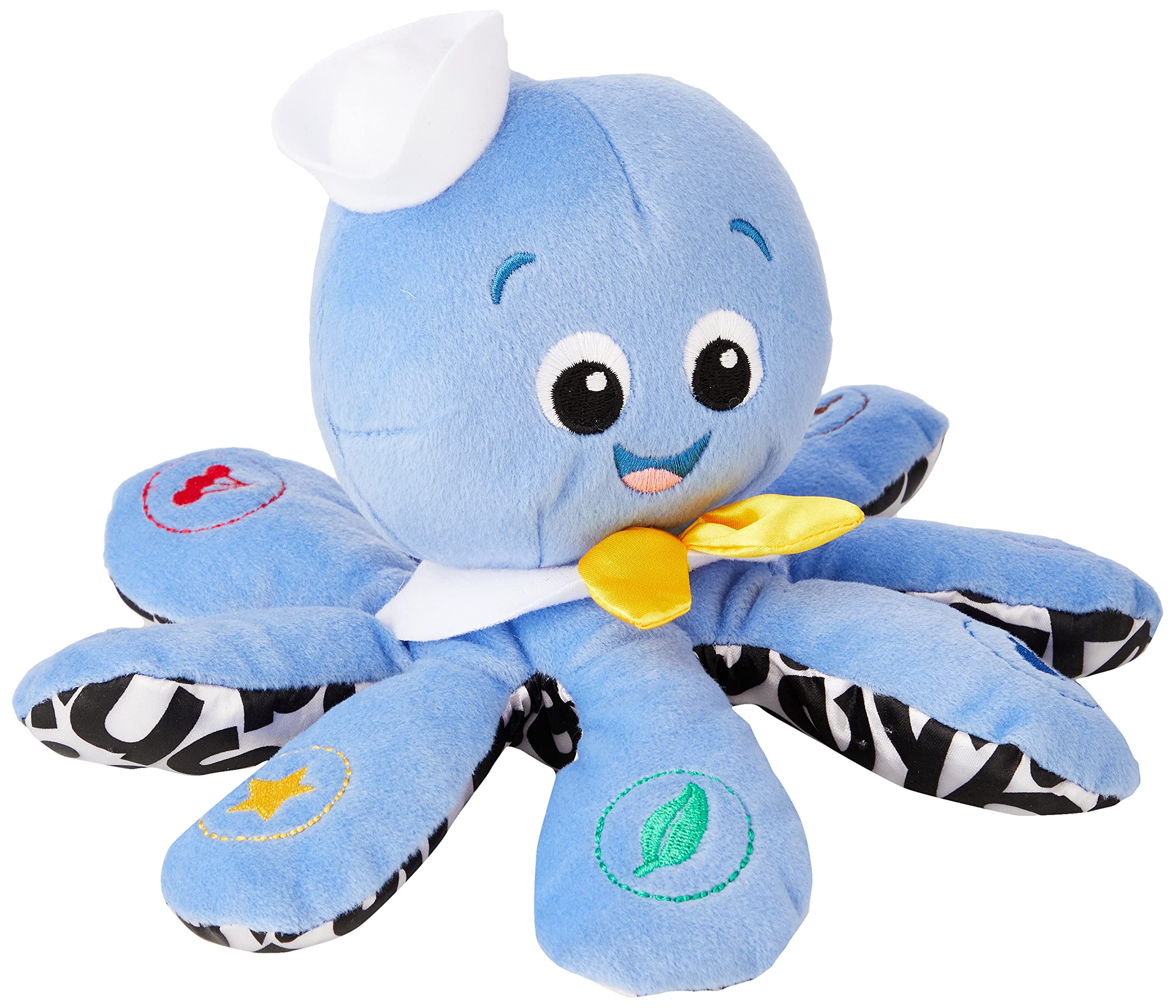 Baby Einstein Octoplush head squeeze activates gentle melodies for baby engagement.