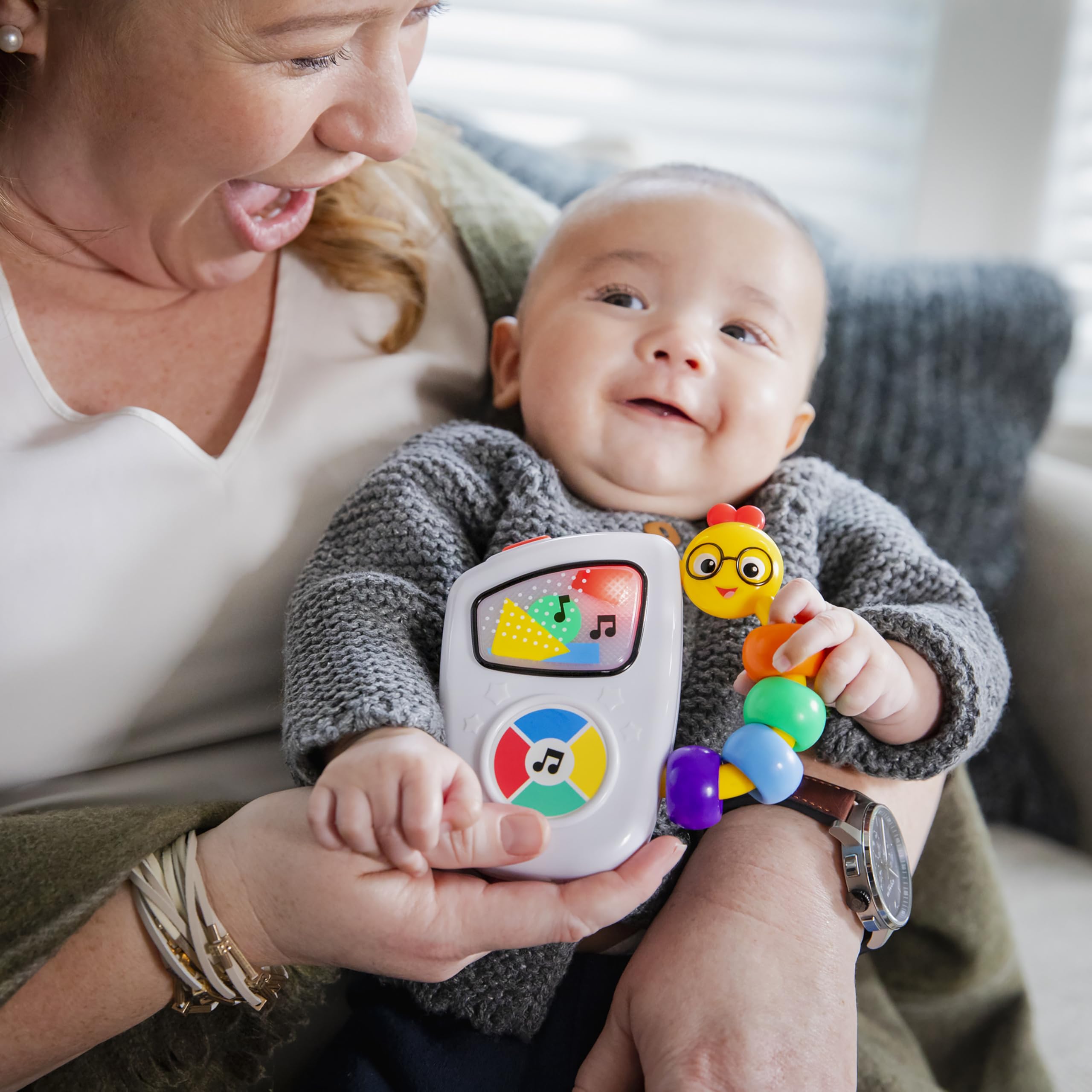 Compact, travel-friendly design makes Take Along Tunes easy to drop into a diaper bag.
