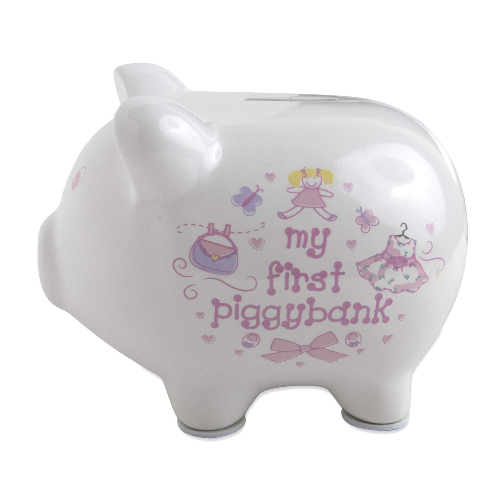 Baby Essentials My First Piggy Bank pink removable plug enables simple coin retrieval